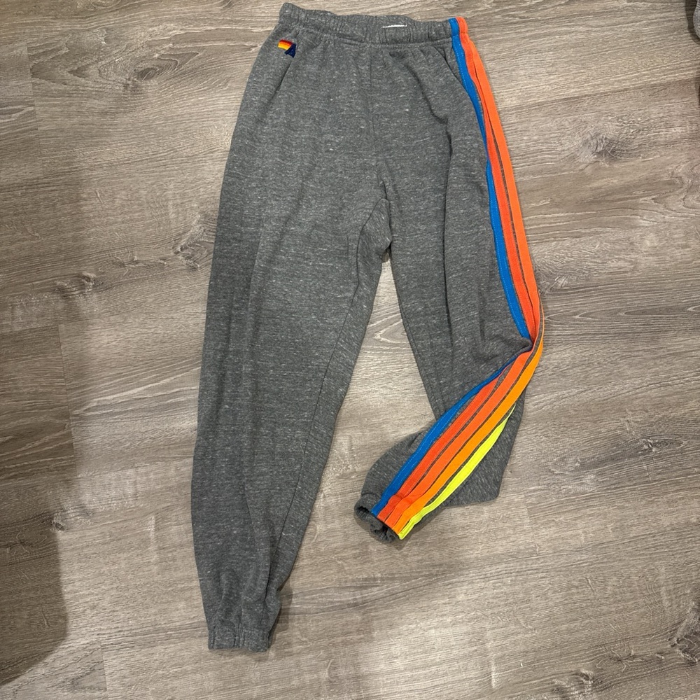Champion Gray Sweatpants with Rainbow Stripes